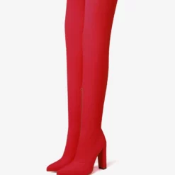 Women's Thigh High Boots Pointed Heel Block Heel Elastic Over The Knee Boots -UK Winter Shoes Sales 2023 202211111142238203013