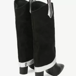 Women's Knee High Boots Black Suede Pointed Toe Chunky Heel Knee Length Boots -UK Winter Shoes Sales 2023 20221118170746588722