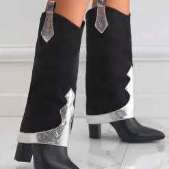 Women's Knee High Boots Black Suede Pointed Toe Chunky Heel Knee Length Boots -UK Winter Shoes Sales 2023 202211181707474941584