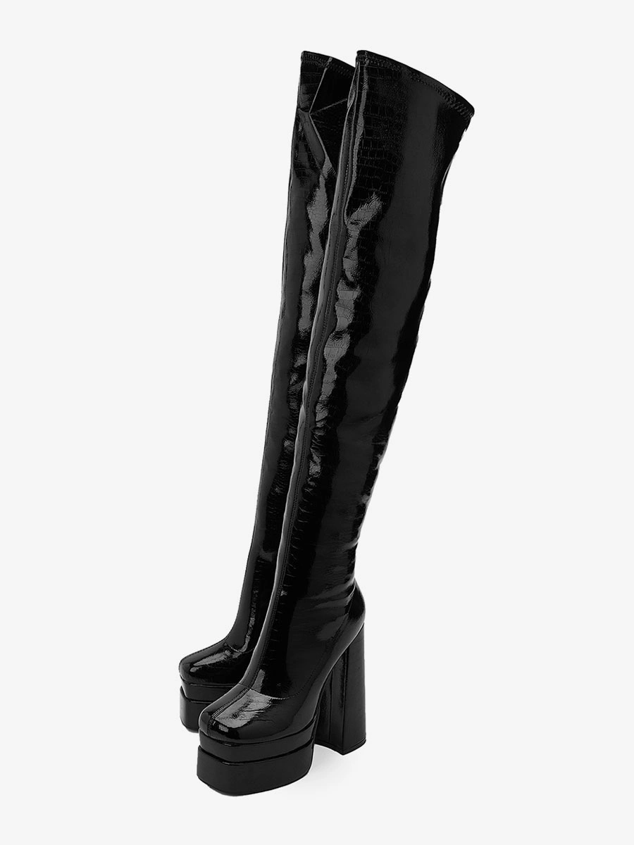 Black Over The Knee Boots Women Platform Chunky Heel Thigh High Boots 4 Black Over The Knee Boots Women Platform Chunky Heel Thigh High Boots - Image 2