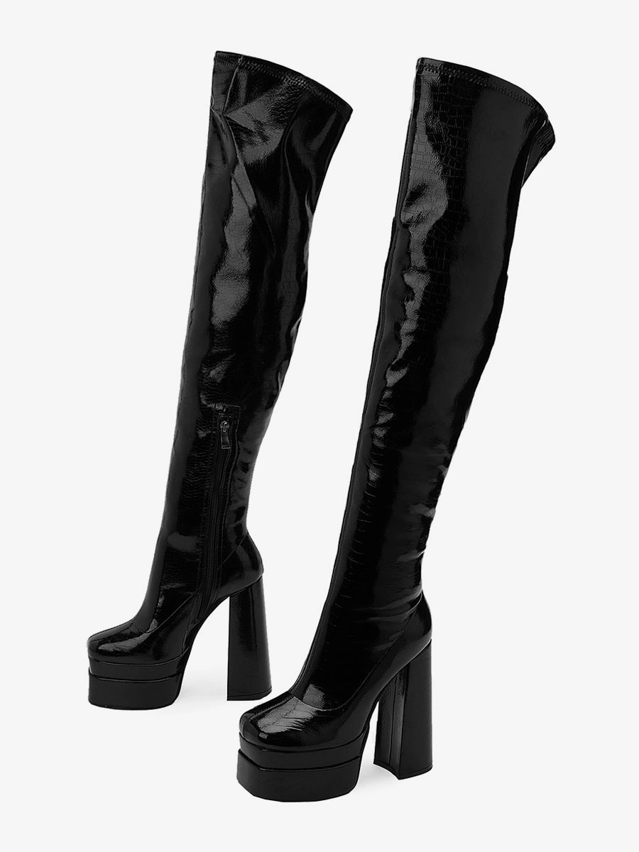 Black Over The Knee Boots Women Platform Chunky Heel Thigh High Boots 5 Black Over The Knee Boots Women Platform Chunky Heel Thigh High Boots - Image 3