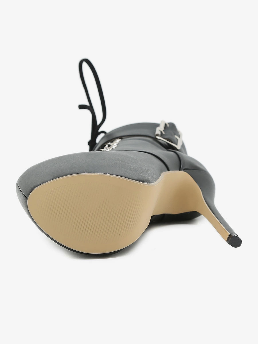 Sexy High Heel Boots Black Almond Toe Buckle Lace Up Stiletto Heel Rave Club Boots 6 Sexy High Heel Boots Black Almond Toe Buckle Lace Up Stiletto Heel Rave Club Boots - Image 4