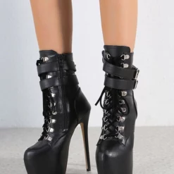 Sexy High Heel Boots Black Almond Toe Buckle Lace Up Stiletto Heel Rave Club Boots 16 Sexy High Heel Boots Black Almond Toe Buckle Lace Up Stiletto Heel Rave Club Boots -UK Winter Shoes Sales 2023 202211181708058661264