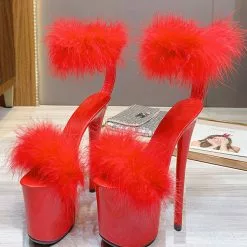 Black Pleaser Boots Sexy High Heel Platfrom Faux Feather Detail Pole Dance Shoes -UK Winter Shoes Sales 2023 202212071831370153374