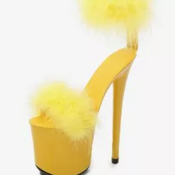 Black Pleaser Boots Sexy High Heel Platfrom Faux Feather Detail Pole Dance Shoes -UK Winter Shoes Sales 2023 202212071831373781381