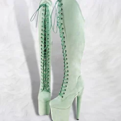 Sexy Pole Dance Shoes High Heel Boots Round Toe Lace Up Zipper Stiletto Heel Rave Club Boots