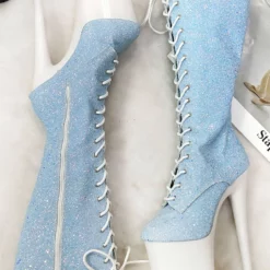 Sexy High Heel Boots Round Toe Lace Up Zipper Stiletto Heel Platform Pole Dance Shoes -UK Winter Shoes Sales 2023 202301171033321912000