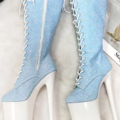 Sexy High Heel Boots Round Toe Lace Up Zipper Stiletto Heel Platform Pole Dance Shoes -UK Winter Shoes Sales 2023 202301171033325335069