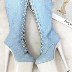 Sexy High Heel Boots Round Toe Lace Up Zipper Stiletto Heel Platform Pole Dance Shoes -UK Winter Shoes Sales 2023 202301171033339413099