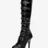 Sexy High Heel Boots Round Toe Lace Up Buckle Stiletto Heel Ball Black Thigh High Boots Over The Knee Boots -UK Winter Shoes Sales 2023 202303061322321497557