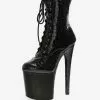 Sexy High Heel Boots Round Toe Lace Up Buckle Artwork Stiletto Heel Ball Thigh High Boots Black Over The Knee Boots -UK Winter Shoes Sales 2023 202303061322376767690