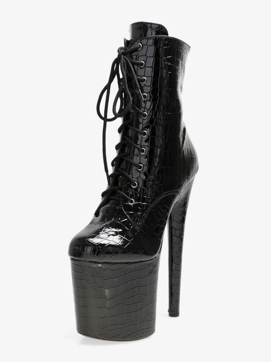 Sexy High Heel Boots Round Toe Lace Up Buckle Artwork Stiletto Heel Ball Thigh High Boots Black Over The Knee Boots 6 Sexy High Heel Boots Round Toe Lace Up Buckle Artwork Stiletto Heel Ball Thigh High Boots Black Over The Knee Boots - Image 4