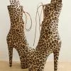 Sexy High Heel Boots Leopard Round Toe Zipper Buckle Platform Lace Up Plus Size Sexy Boots -UK Winter Shoes Sales 2023 202303162056348105236