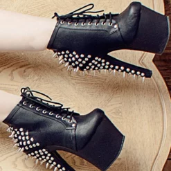 Sexy High Heel Boots Round Toe Zipper Buckle Artwork Stiletto Heel Ball Thigh High Boots Over The Knee Boots Black -UK Winter Shoes Sales 2023 20230413183923654147