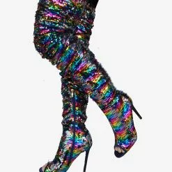 Sequin Over The Knee Boots Women Peep Toe Stiletto Heel Thigh High Boots -UK Winter Shoes Sales 2023 202304160105424017239