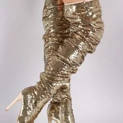 Sequin Over The Knee Boots Women Peep Toe Stiletto Heel Thigh High Boots -UK Winter Shoes Sales 2023 20230416010544391357