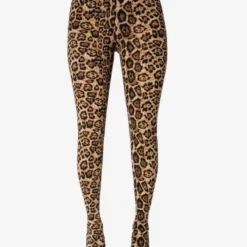 Women's Leopard Print Thigh High Boots Stiletto Heel Elastic Fabric -UK Winter Shoes Sales 2023 202304161038093902190