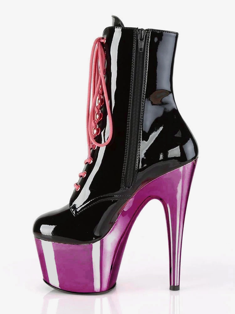 Pole Dance Shoes Sexy High Heel Boots Round Toe Lace Up Zipper Stiletto Heel Rave Club Black Ankle Sexy Boots Stripper Shoes 4 Pole Dance Shoes Sexy High Heel Boots Round Toe Lace Up Zipper Stiletto Heel Rave Club Black Ankle Sexy Boots Stripper Shoes - Image 2