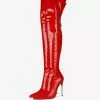Women's Patent Leather Thigh High Heel Boots Bright Leather