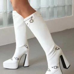 Women's Knee High Boots Platform High Heel Bukle Detail Elastic Boots -UK Winter Shoes Sales 2023 364d12a3 b8a3 4265 92ee c572ed42fea8