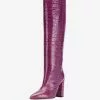 Women's Croc Print Chunky Heel Knee High Boots -UK Winter Shoes Sales 2023 3c5c5c93 575d 40ac 98ab bcc61517b99d