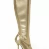 4 1/10'' Heel Gold Patent Bright Leather Women's Ankle Knee-High Boots