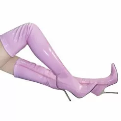 4 3/4'' High Heel Pink Thigh High Patent Boots
