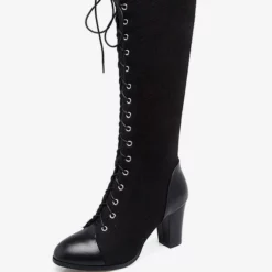 Knee High Boots Womens And Micro Suede Lace Up Round Toe Chunky Heel Boots -UK Winter Shoes Sales 2023 41763a36 ad4f 48ac 97e3 3a563bbad036