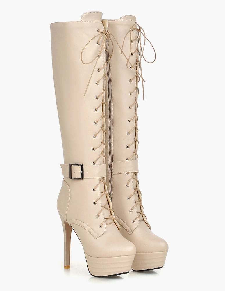 Platform Knee High Boots Womens Patent Lace Up Round Toe Stiletto Heel Winter Boots 7 Platform Knee High Boots Womens Patent Lace Up Round Toe Stiletto Heel Winter Boots - Image 5