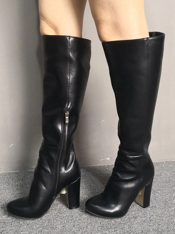 Knee High Boots Womens Black Round Toe Chunky Heel Daily Casual Boots 4 Knee High Boots Womens Black Round Toe Chunky Heel Daily Casual Boots - Image 2