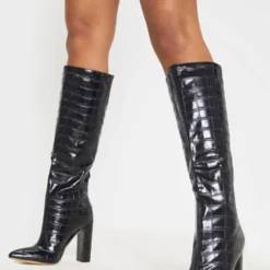 Women's Stone Grain Chunky Heel Knee High Boots Wide Calf -UK Winter Shoes Sales 2023 4967e82b 94d6 4537 a0d8 4460ec98bed0