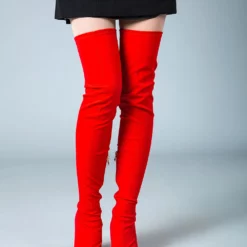 Thigh High Boots Womens Elastic Fabric Pointed Toe Stiletto Heel Over The Knee Boots