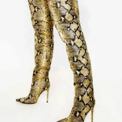 Women's Snakeskin Stiletto Heel Thigh High Boots