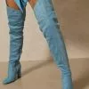 Women's Wide Calf Thigh High Boots Suede Chunky Heel Over The Knee Boots