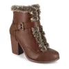 XOXO Mendy Women's Faux-Fur Block Heel Ankle Boots -UK Winter Shoes Sales 2023 5187969 Brown