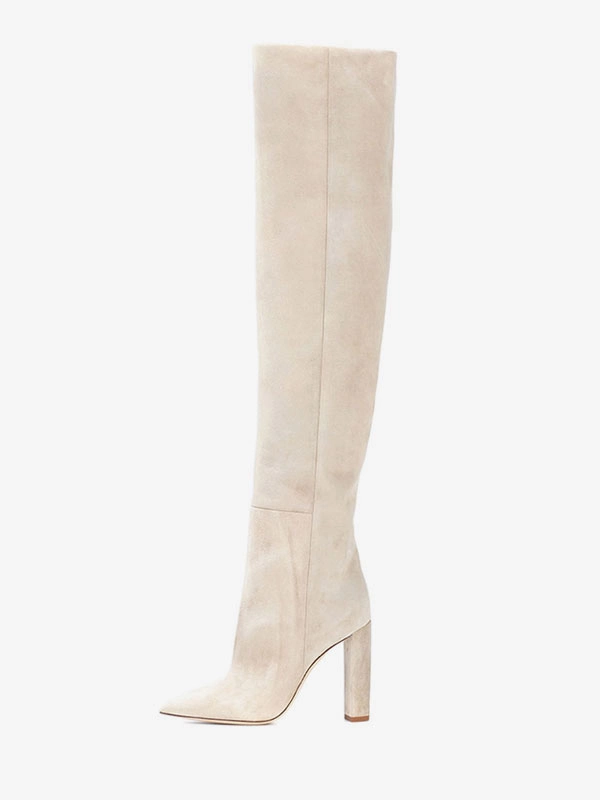 Thigh High Boots Suede Nap Pointed Toe Chunky Heel Over The Knee Boots US5-12.5 5 Thigh High Boots Suede Nap Pointed Toe Chunky Heel Over The Knee Boots US5-12.5 - Image 3