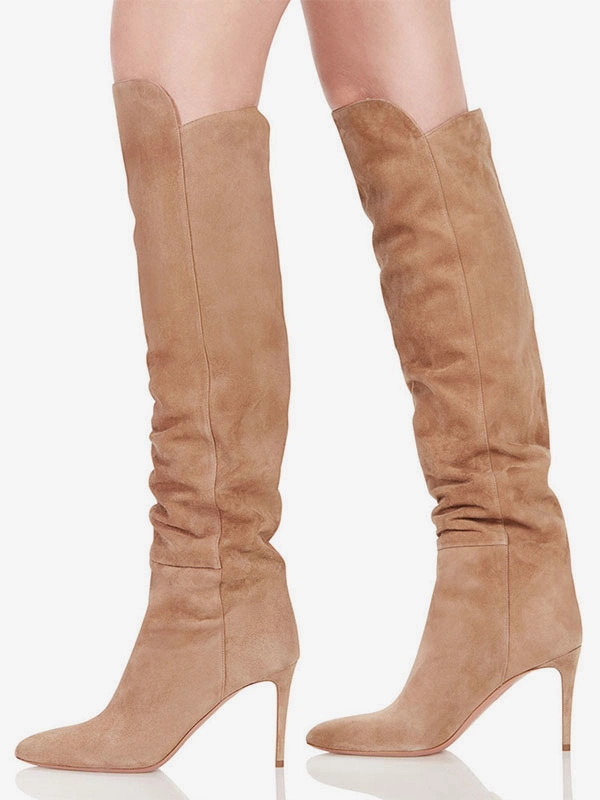 Women's Knee High Boots Suede Stiletto Heel Knee Length Boots 6 Women's Knee High Boots Suede Stiletto Heel Knee Length Boots - Image 4