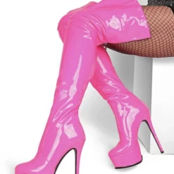 Over The Knee Boots Leather Platform Round Toe Bright Leather Zip Up High Heel Thigh High Boots -UK Winter Shoes Sales 2023 55b64daf c37b 4dad a490 c52011ff36e7