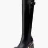 Knee High Boots Womens Leather Buckled Round Toe Block Heel Winter Boots