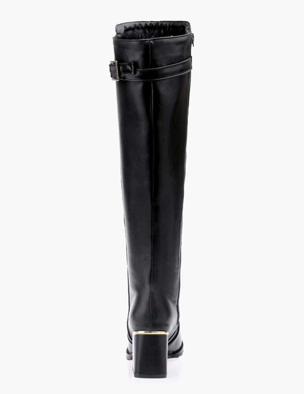 Knee High Boots Womens Leather Buckled Round Toe Block Heel Winter Boots 5 Knee High Boots Womens Leather Buckled Round Toe Block Heel Winter Boots - Image 3