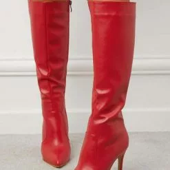 Women Boots Red Stiletto Heel Pointed Toe Knee High Boots