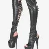 Pole Dance Shoes Black Open 5 7/10" High Heel 1 7/10" Platform Matte Lace-Up Womens Sexy Boots -UK Winter Shoes Sales 2023 713375dd 5fc7 45b6 94c2 15b8578e1d82