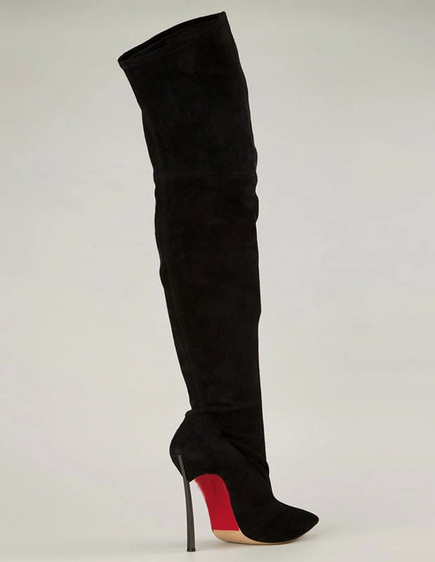 Black Thigh High Boots Womens Velvet Pointed Toe Stiletto Heel Over The Knee Boots 7 Black Thigh High Boots Womens Velvet Pointed Toe Stiletto Heel Over The Knee Boots - Image 5