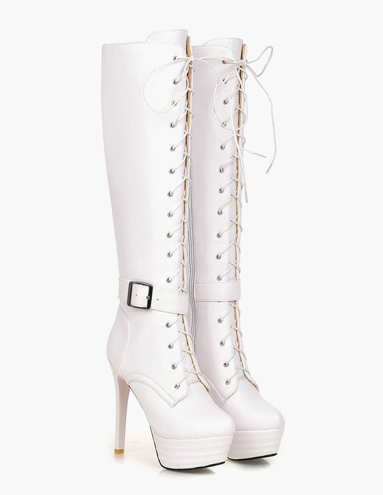 Platform Knee High Boots Womens Patent Lace Up Round Toe Stiletto Heel Winter Boots 8 Platform Knee High Boots Womens Patent Lace Up Round Toe Stiletto Heel Winter Boots - Image 6