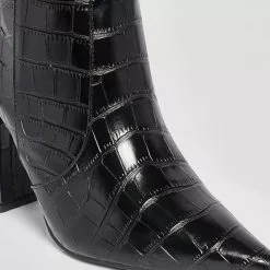 Women Knee High Boots Leather Black Round Toe Stone Patter Chunky Heel Boots -UK Winter Shoes Sales 2023 7b347161 53e1 4a6e b040 ab668735867d