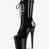 Pole Dance Shoes Women's Sexy Lace Up Sky High Exotic Heel Mid Calf Boots In Black Patent Leather -UK Winter Shoes Sales 2023 80daf3d2 cb81 4894 8f1d 51ff0c584a82
