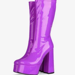 Women's Platform Chunky Heel Mid Calf Boots Patent Bright Leather High Heel Boots -UK Winter Shoes Sales 2023 825e99ec 9f1d 4b22 aee9 a40b0a935658