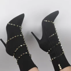 Red Ankle Boots High Heel Booties Pointed Toe Rivets Strappy Stretch Boots -UK Winter Shoes Sales 2023 828253bf 83f3 4319 b7f8 65d9810d421f