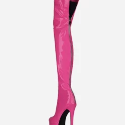 Over The Knee Boots Leather Platform Round Toe Bright Leather Zip Up High Heel Thigh High Boots -UK Winter Shoes Sales 2023 8469b248 2a8c 4897 a650 f12479486511