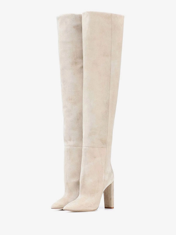 Thigh High Boots Suede Nap Pointed Toe Chunky Heel Over The Knee Boots US5-12.5 4 Thigh High Boots Suede Nap Pointed Toe Chunky Heel Over The Knee Boots US5-12.5 - Image 2